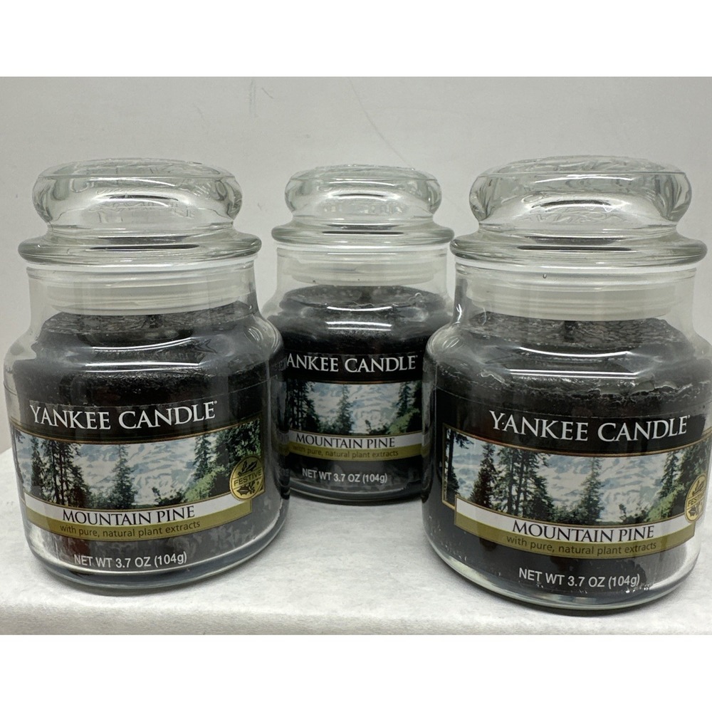 Yankee Candle Retired MOUNTAIN PINE Small 3.7 oz Jars White Label Winter Xmas 3
